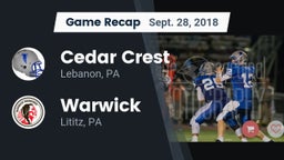 Recap: Cedar Crest  vs. Warwick  2018