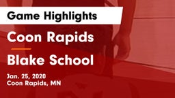 Coon Rapids  vs Blake School Game Highlights - Jan. 25, 2020