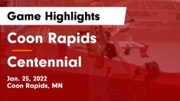 Coon Rapids  vs Centennial  Game Highlights - Jan. 25, 2022