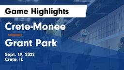 Crete-Monee  vs Grant Park  Game Highlights - Sept. 19, 2022