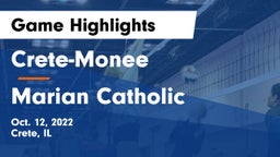 Crete-Monee  vs Marian Catholic  Game Highlights - Oct. 12, 2022