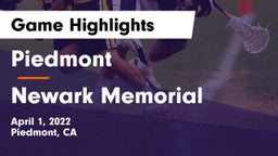 Piedmont  vs Newark Memorial Game Highlights - April 1, 2022