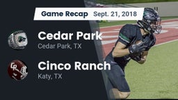 Recap: Cedar Park  vs. Cinco Ranch  2018