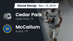 Recap: Cedar Park  vs. McCallum  2019