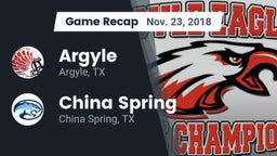 Recap: Argyle  vs. China Spring  2018