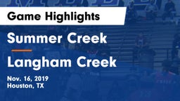 Summer Creek  vs Langham Creek  Game Highlights - Nov. 16, 2019