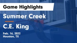 Summer Creek  vs C.E. King  Game Highlights - Feb. 16, 2022