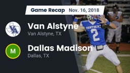 Recap: Van Alstyne  vs. Dallas Madison  2018