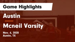 Austin  vs Mcneil Varsity Game Highlights - Nov. 6, 2020