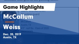 McCallum  vs Weiss  Game Highlights - Dec. 20, 2019