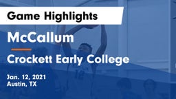 McCallum  vs Crockett Early College  Game Highlights - Jan. 12, 2021