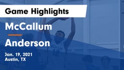 McCallum  vs Anderson  Game Highlights - Jan. 19, 2021