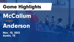 McCallum  vs Anderson  Game Highlights - Nov. 10, 2023