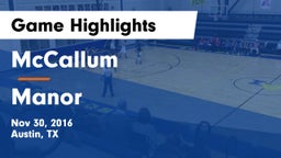 McCallum  vs Manor  Game Highlights - Nov 30, 2016