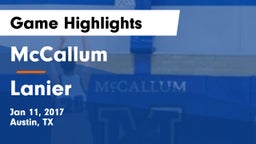 McCallum  vs Lanier  Game Highlights - Jan 11, 2017