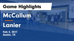 McCallum  vs Lanier Game Highlights - Feb 4, 2017