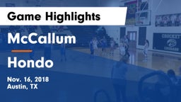 McCallum  vs Hondo  Game Highlights - Nov. 16, 2018