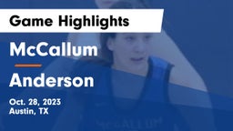 McCallum  vs Anderson  Game Highlights - Oct. 28, 2023