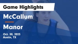 McCallum  vs Manor  Game Highlights - Oct. 30, 2023