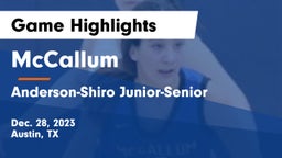 McCallum  vs Anderson-Shiro Junior-Senior  Game Highlights - Dec. 28, 2023