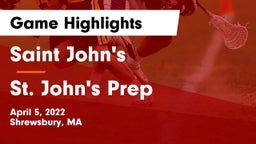 Saint John's  vs St. John's Prep Game Highlights - April 5, 2022