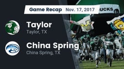 Recap: Taylor  vs. China Spring  2017