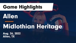 Allen  vs Midlothian Heritage Game Highlights - Aug. 26, 2022