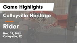 Colleyville Heritage  vs Rider  Game Highlights - Nov. 26, 2019