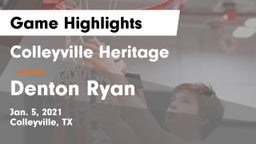 Colleyville Heritage  vs Denton Ryan  Game Highlights - Jan. 5, 2021