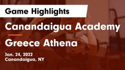 Canandaigua Academy  vs Greece Athena  Game Highlights - Jan. 24, 2022