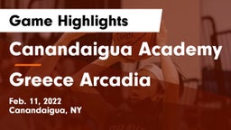 Canandaigua Academy  vs Greece Arcadia  Game Highlights - Feb. 11, 2022