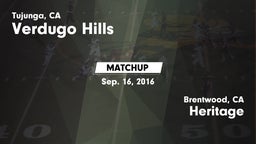 Matchup: Verdugo Hills High vs. Heritage  2016