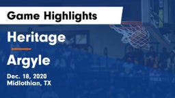 Heritage  vs Argyle Game Highlights - Dec. 18, 2020