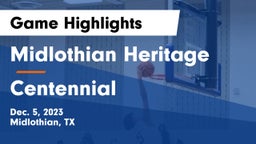 Midlothian Heritage  vs Centennial  Game Highlights - Dec. 5, 2023