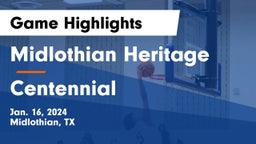 Midlothian Heritage  vs Centennial  Game Highlights - Jan. 16, 2024