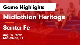 Midlothian Heritage  vs Santa Fe  Game Highlights - Aug. 27, 2022