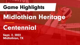 Midlothian Heritage  vs Centennial  Game Highlights - Sept. 2, 2022