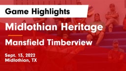 Midlothian Heritage  vs Mansfield Timberview  Game Highlights - Sept. 13, 2022
