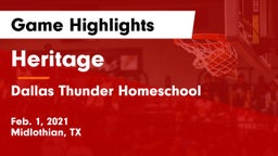 Heritage  vs Dallas Thunder Homeschool  Game Highlights - Feb. 1, 2021