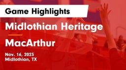 Midlothian Heritage  vs MacArthur  Game Highlights - Nov. 16, 2023