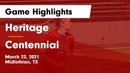 Heritage  vs Centennial  Game Highlights - March 22, 2021