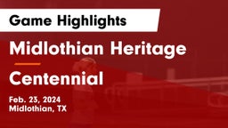 Midlothian Heritage  vs Centennial  Game Highlights - Feb. 23, 2024