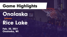 Onalaska  vs Rice Lake  Game Highlights - Feb. 20, 2021