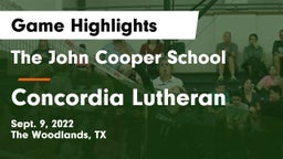The John Cooper School vs Concordia Lutheran Game Highlights - Sept. 9, 2022