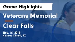 Veterans Memorial  vs Clear Falls Game Highlights - Nov. 16, 2018