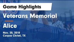 Veterans Memorial  vs Alice  Game Highlights - Nov. 20, 2018
