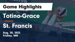 Totino-Grace  vs St. Francis  Game Highlights - Aug. 28, 2023