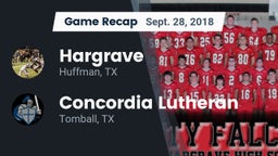Recap: Hargrave  vs. Concordia Lutheran  2018