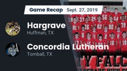 Recap: Hargrave  vs. Concordia Lutheran  2019