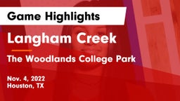 Langham Creek  vs The Woodlands College Park  Game Highlights - Nov. 4, 2022